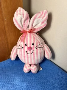 Plüschtier, ausgestopft, Osterhase Kaninchen rosa Streifen 2002 Commonwealth Eierform 9 Zoll - Bild 1 von 8