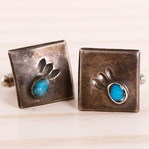 OLD PAWN STERLING SILVER BISBEE TURQUOISE SQUARE CUFFLINKS 