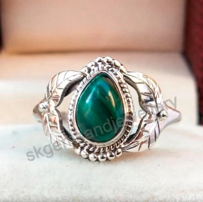 Anillo de malaquita anillo de plata de ley 925 anillo de piedras preciosas joyería fina todos los tamaños Foto 1 de 4