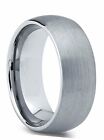 Mens Tungsten Carbide Ring Silver Brushed Dome Wedding Engagement Band 8mm