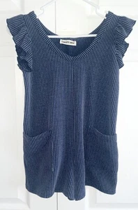 Charlotte Avery Youth Size L Ruffle Sleeve Romper Navy Ribbed Shorts NWT Girls - Picture 1 of 3
