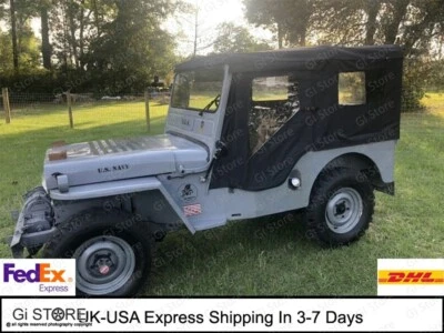 Soft Top Set for Willys Jeep CJ3A/3B-Fits Civil Bow Frame - Black Denim - Image 1 of 4