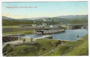 Cascade Locks Columbia River Oregon Postcard Paddle Steamer Riverboat - Picture 1 of 2
