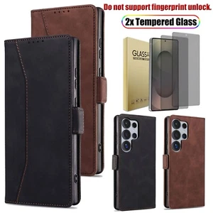 For Samsung S25 Ultra S25+ Magnetic Leather Case Cover, Privacy Tempered Glass - Picture 1 of 39