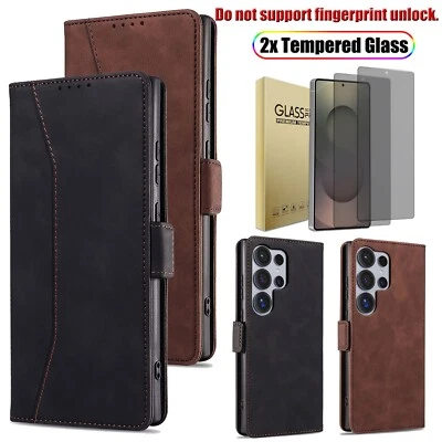 For Samsung S25 Ultra S25+ Magnetic Leather Case Cover, Privacy Tempered Glass - Image 1 of 4