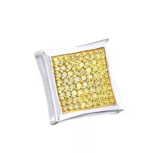 Mens Yellow Simulated Diamond Pave Set Stud Earring 0.32ct 14K White Gold Plated - Picture 1 of 6