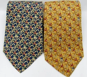 Gap Premium Krawatten Pferd & Reiter Gürtel Bänder Design Seide Gold Blau Rot 2 Stück - Bild 1 von 12