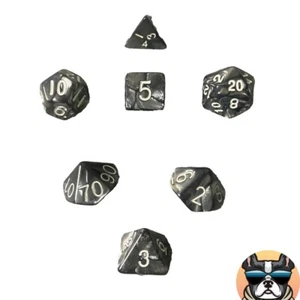 7-teiliges Polyederwürfelset DND RPG - schwarz/silber mit weißen Zahlen - mit Beutel!! - Bild 1 von 5