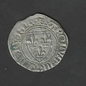 monnaie argent royale Blanc " Guénar ". Charles VI . Rouen .