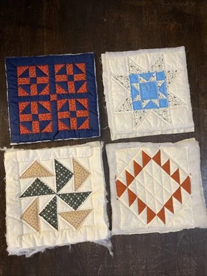 Handmade Patchwork Squares Quilted Pillow Size Unfinished Lot 4 Foto 1 de 4