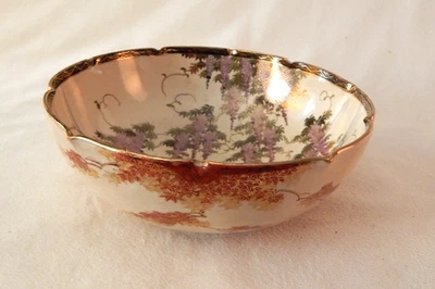 ANTIQUE SATSUMA BOWL- WISTERIA, TEMPLE, STREAM- 7.25' DIA - MARKED- PRE-1912 - Image 1 of 4