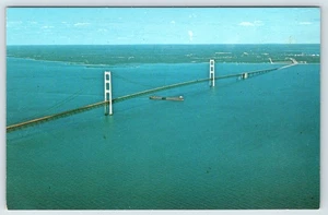 Postcard Mackinac Bridge Michigan Connecting Peninsulas Aerial View - Bild 1 von 2