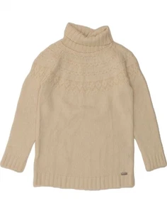 WOOLRICH Womens Roll Neck Jumper Sweater UK 10 Small Beige Fair Isle Wool CA03 - Picture 1 of 3