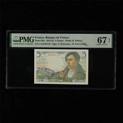 1943-45 France Banque De France 5 Francs Pick#98a PMG 67 EPQ Superb Gem UNC - Image 1 of 4