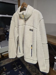 L.L.Bean Sherpa Fleece Jacket XXL Regular Cream Off-White Full Zip Pile Retro - Picture 1 of 8