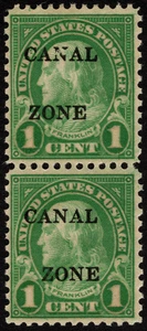 Canal Zone Stamp Scott # 100 Mint NH Pair Showing Different Overprint Alignments - Picture 1 of 1