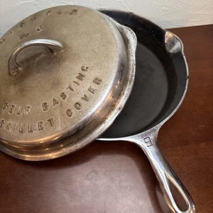 Vintage Griswold Cast Iron Skillet 710 Chrome No 9 Self Basting Lid 1049 A - Bild 1 von 13