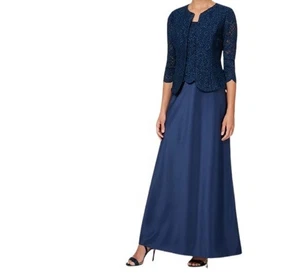 Alex Evenings Damen Maxikleid formelle Anlässe marineblau Pailletten Übergröße 20 W neu - Bild 1 von 6
