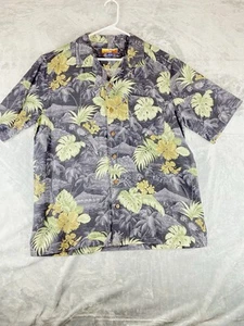 Havana Jacks men’s Hawaiian Shirt Size Large Black Short Sleeve 100% Silk Floral - Picture 1 of 6