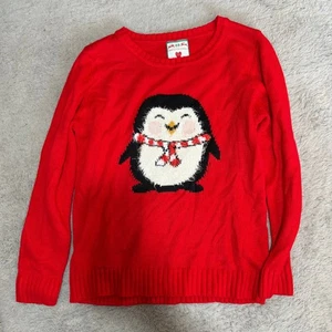 Roter Weihnachtspinguin Pullover Gr. Large flauschig süß Weihnachten festlich Pulli - Bild 1 von 5