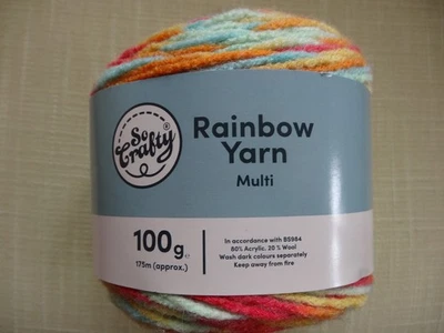 1 x 100g BALL ALDI SO CRAFTY RAINBOW YARN multi coolou