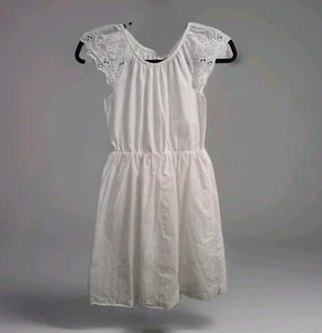 GAP KIDS White Lined Eyelet Cap Sleeve Long Sun Dress Elastic Girls Lg 10-11 EC - Picture 1 of 14