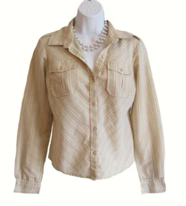 FREE PEOPLE Striped Shirt Size S Small 4 6 Blouse Beige Gray Pink Casual Top - Imagen 1 de 7