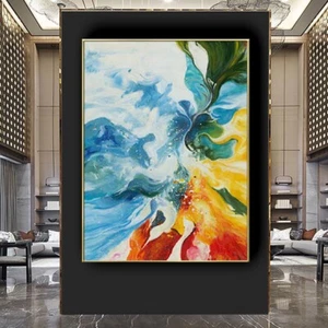 Peinture abstraite bleu vert turquoise à suspendre sur toile peinte main - Photo 1 sur 6