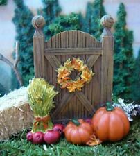 Miniature Dollhouse FAIRY GARDEN Mini Fall HALLOWEEN Door w Straw & Pumpkins