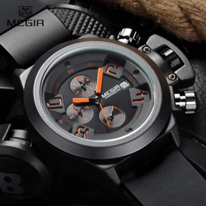 MEGIR Mens Silicone Band Analog Chronograph Stop Watch Military Army Style Watch - Picture 1 of 11