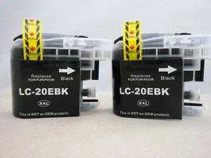 Inyección de tinta negra 2PK LC20EBK XXL para Brother MFC-J5920DW MFC-J985DW MFCJ785DW J775DW - Imagen 1 de 3