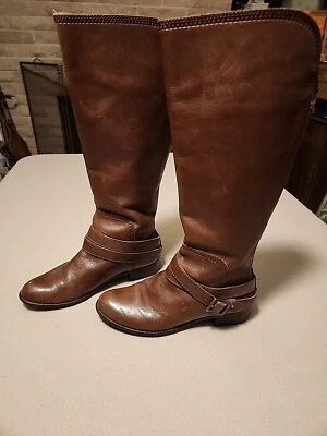 Fossil Zena Brown Leather Buckle & Strap Knee High Back Zip Riding Boots 7.5 US - Image 1 of 4