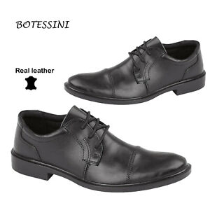 Mens toe capped black leather formal work office lace up shoe UK 7 8 9 10 11 12
