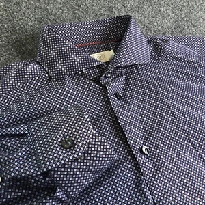 Eton Oberhemd Herren 16 41 Blau Rautenmuster Slim Fit Langarm Knopf Baumwolle - Bild 1 von 9