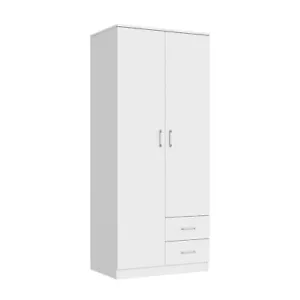 2 Door 2 Drawer White Wardrobe with Hanging Rail Wooden Clothes Storage Cupboard - Picture 1 of 16