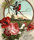 1880s Midsummer Greeting Lion Coffee Woolson Spice Co. Windmill Birds Rose's