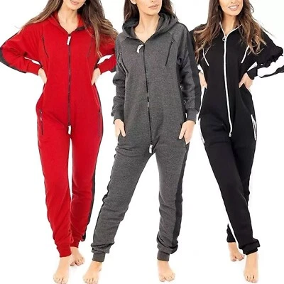 Damen Erwachsene 1Onesie Pyjama Frauen Fleece Kapuze Einteiler Overalls Reißverschluss Pyjama - Bild 1 von 2
