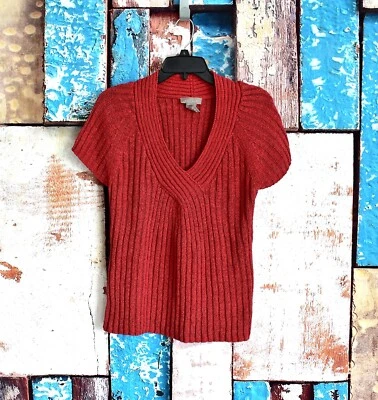 女式 Kenar 针织上衣短袖 V 领大号 Vermilion 预穿 — 第 1/4 张图片