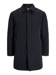 Jack & Jones Jacket Overcoat Padded Long Mac Coat Front Pockets Black - Picture 1 of 6