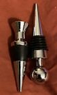 Stainless Steel Ball Design Wine & Golf Tee Bottle Stoppers, Drop Ring, Lot Of 2