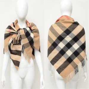 Autentico Poncho Sciarpa Triangolo Burberry Cashmere Check Beige - Foto 1 di 13