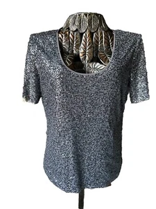 Blusa St John Tejidos Seda, Lentejuelas, Top Carbón, Gris Talla 10 Nueva Sin Etiquetas Precio de venta sugerido por el fabricante $595 - Imagen 1 de 11