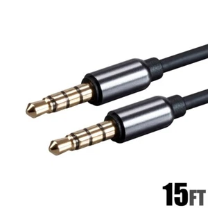 15FT Auxiliary AUX 3.5mm TRRS Male M/M Audio & Microphone Cable Cord Gold Plug - Picture 1 of 6