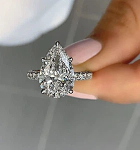 Damen-Verlobungsring 2 kt Moissanit-Diamant im Birnenschliff 14 kt Weißgold vergoldet - Bild 1 von 8