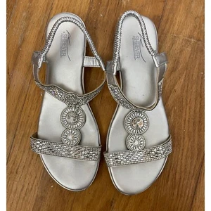 SHIBEVER Sandals Slip on Elastic Back Silver Gem Rhinestone Trim Size 40 US 9M - Picture 1 of 4