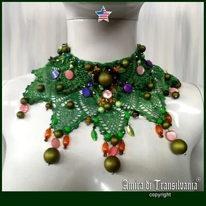 jewelry woman necklace collier green choker luxury collar pearl vintage macramè - Picture 1 of 24