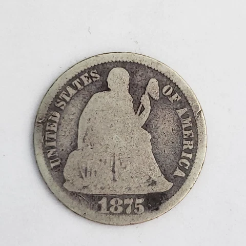 1875 Seated Liberty Dime, 90% silver, 10c Cover