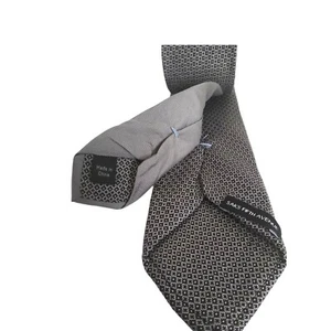 Saks Fifth Avenue Mens Grey Black Grid Check 100% Silk Neck Tie Cravatte 60" in - Picture 1 of 12