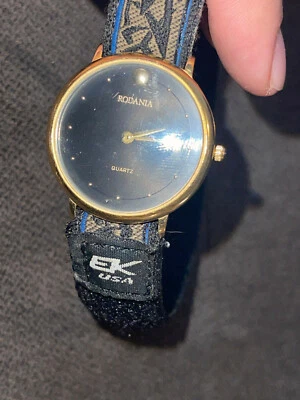 Rodania Quartz Watch Gold Case BLACK Dial W/UGLY BandS. - Image 1 of 4