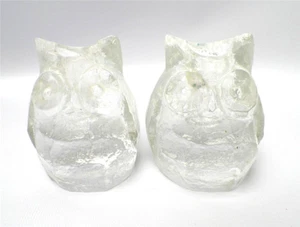 Juego de 2 candelabros de cristal MCM con figura de búho artístico transparente - Imagen 1 de 7
